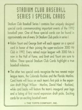 1993 Stadium Club - Info Cards #NNO Info Card: Special Cards Series 1 Back