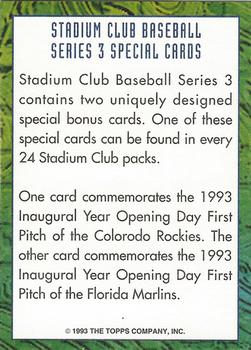 1993 Stadium Club - Info Cards #NNO Info Card: Special Cards Series 3 Back