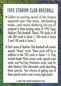 1993 Stadium Club - Info Cards #NNO Info Card: 1993 Stadium Club Baseball Back