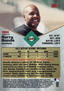 2001 Finest - All-Stars Refractors #FAS8 Barry Bonds  Back