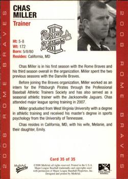 2008 MultiAd Rome Braves #35 Chas Miller Back
