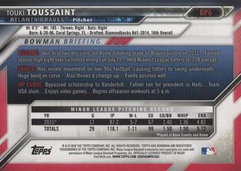 2016 Bowman - Prospects #BP6 Touki Toussaint Back