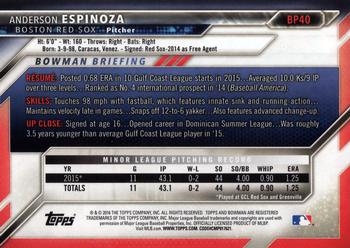 2016 Bowman - Prospects #BP40 Anderson Espinoza Back