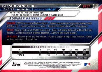 2016 Bowman - Prospects #BP57 Kyle Survance Jr. Back