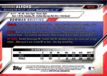 2016 Bowman - Prospects #BP59 Anthony Alford Back