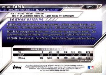 2016 Bowman - Prospects #BP90 Raimel Tapia Back
