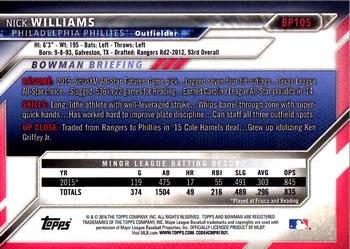 2016 Bowman - Prospects #BP105 Nick Williams Back
