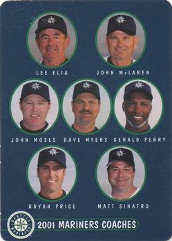 2001 Keebler Seattle Mariners #28 Coaches (Lee Elia / John McLaren / John Moses / Dave Myers / Gerald Perry / Bryan Price / Matt Sinatro) Front
