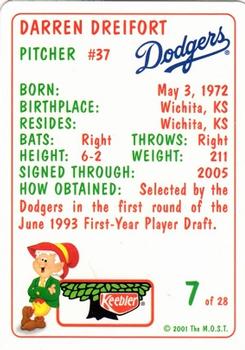 2001 Keebler Los Angeles Dodgers #7 Darren Dreifort Back