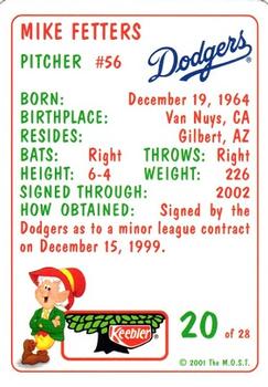 2001 Keebler Los Angeles Dodgers #20 Mike Fetters Back