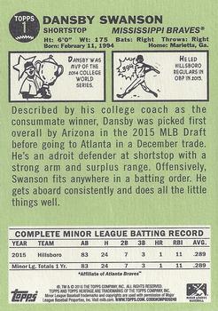 2016 Topps Heritage Minor League #1 Dansby Swanson Back