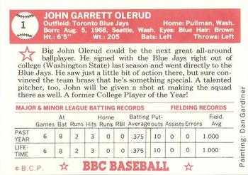 1990 Baseball Cards Presents Beginners Guide to Baseball Cards Repli-cards #1 John Olerud Back