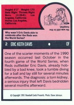1991 Baseball Cards Presents Superstar and Rookie Special Repli-Cards #2 Eric Davis Back