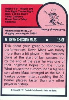 1991 Baseball Cards Presents Superstar and Rookie Special Repli-Cards #5 Kevin Maas Back