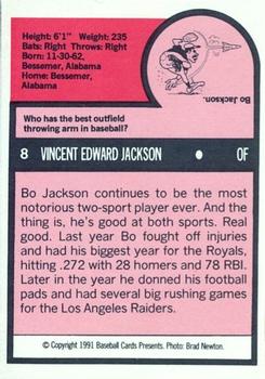 1991 Baseball Cards Presents Superstar and Rookie Special Repli-Cards #8 Bo Jackson Back