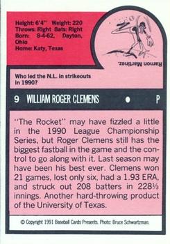 1991 Baseball Cards Presents Superstar and Rookie Special Repli-Cards #9 Roger Clemens Back