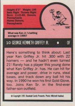 1991 Baseball Cards Presents Superstar and Rookie Special Repli-Cards #10 Ken Griffey Jr. Back