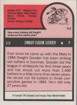1991 Baseball Cards Presents Superstar and Rookie Special Repli-Cards #12 Dwight Gooden Back