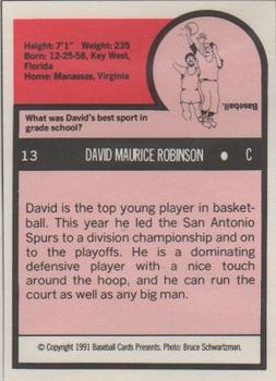 1991 Baseball Cards Presents Superstar and Rookie Special Repli-Cards #13 David Robinson Back