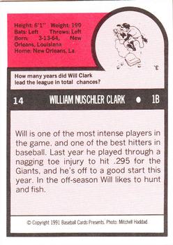 1991 Baseball Cards Presents Superstar and Rookie Special Repli-Cards #14 Will Clark Back