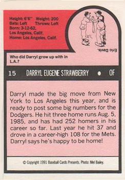 1991 Baseball Cards Presents Superstar and Rookie Special Repli-Cards #15 Darryl Strawberry Back