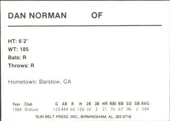 1985 Sun Belt Press Birmingham Barons #NNO Dan Norman Back