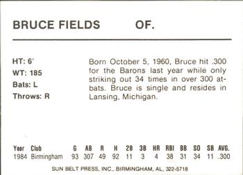 1985 Sun Belt Press Birmingham Barons #NNO Bruce Fields Back