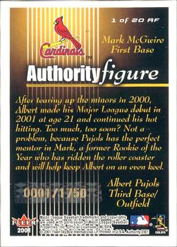 2001 Fleer Authority - Authority Figure #1 AF Mark McGwire / Albert Pujols  Back