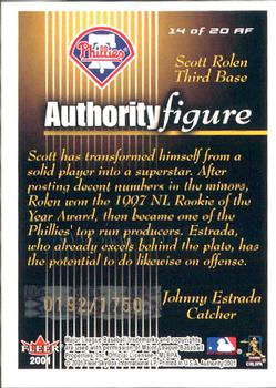 2001 Fleer Authority - Authority Figure #14 AF Scott Rolen / Johnny Estrada  Back