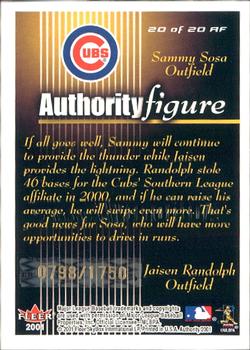 2001 Fleer Authority - Authority Figure #20 AF Sammy Sosa / Jaisen Randolph  Back