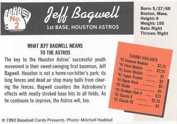 1992 Baseball Cards Presents Investor's Guide to Baseball Cards Repli-Cards #2 Jeff Bagwell Back