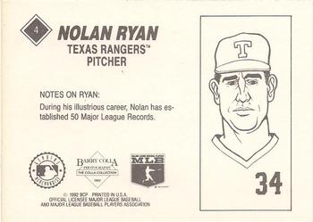 1992 Barry Colla Nolan Ryan #4 Nolan Ryan Back