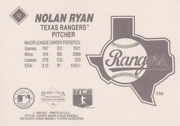 1992 Barry Colla Nolan Ryan #12 Nolan Ryan Back