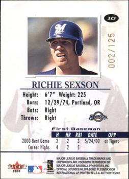 2001 Fleer Authority - Prominence #10 Richie Sexson  Back
