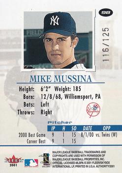 2001 Fleer Authority - Prominence #98 Mike Mussina  Back