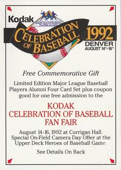 1992 Kodak Celebration of Baseball Denver #NNO Admission Coupon Card Front