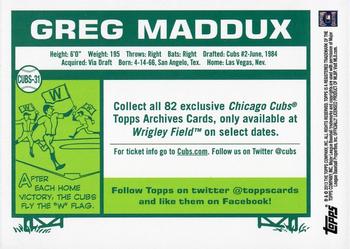 2013 Topps Archives Chicago Cubs Season Ticket Holder #CUBS-31 Greg Maddux Back