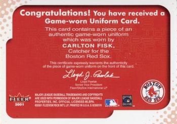 2001 Fleer E-X - Behind the Numbers Game Jersey #NNO Carlton Fisk Back