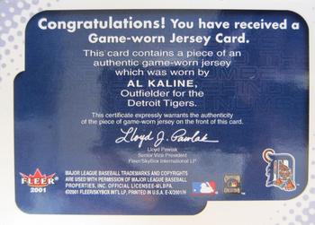 2001 Fleer E-X - Behind the Numbers Game Jersey #NNO Al Kaline Back