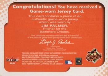 2001 Fleer E-X - Behind the Numbers Game Jersey #NNO Jim Palmer Back