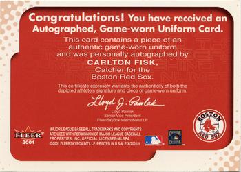 2001 Fleer E-X - Behind the Numbers Game Jersey Autograph #14 Carlton Fisk Back