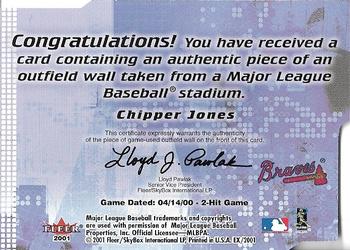 2001 Fleer E-X - Wall of Fame #NNO Chipper Jones  Back