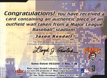2001 Fleer E-X - Wall of Fame #NNO Jason Kendall  Back