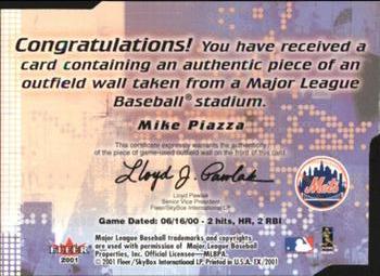 2001 Fleer E-X - Wall of Fame #NNO Mike Piazza  Back