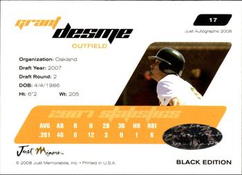 2008 Just Autographs - Black #17 Grant Desme Back