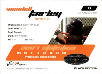 2008 Just Autographs - Black #21 Wendell Fairley Back