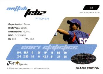 2008 Just Autographs - Black #22 Neftali Feliz Back