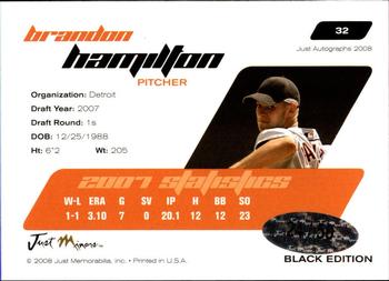 2008 Just Autographs - Black #32 Brandon Hamilton Back