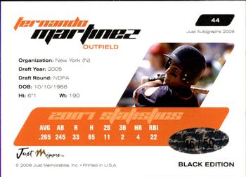 2008 Just Autographs - Black #44 Fernando Martinez Back