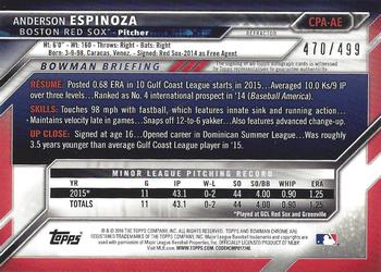 2016 Bowman - Chrome Prospect Autographs Refractor #CPA-AE Anderson Espinoza Back